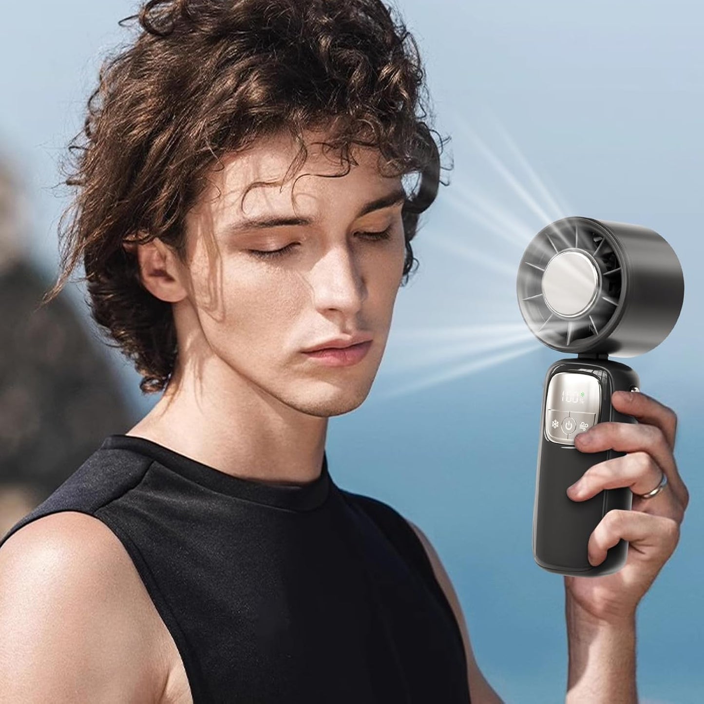 Norvo | Bærbar sammenleggbar håndholdt vifte med LED-skjerm 100 hastigheter