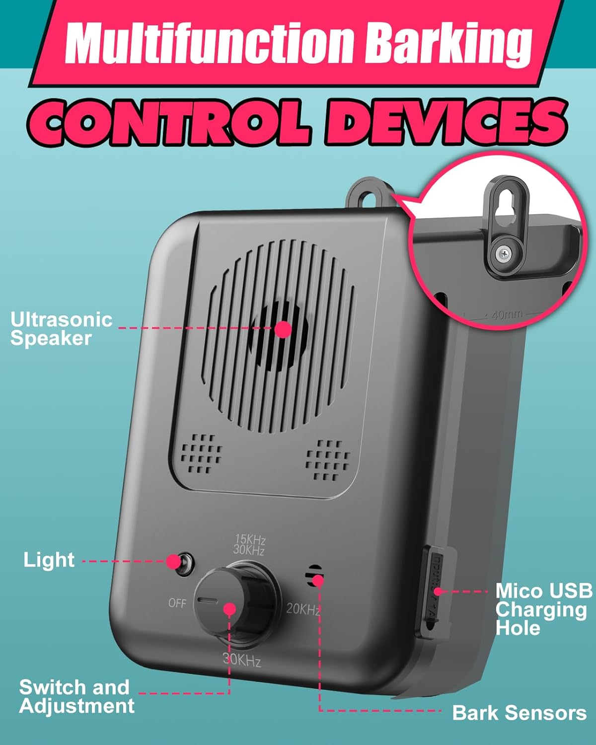 Frendorf | Oppladbar ultralyd anti-barking enhet med 50 fot rekkevidde – Calvero