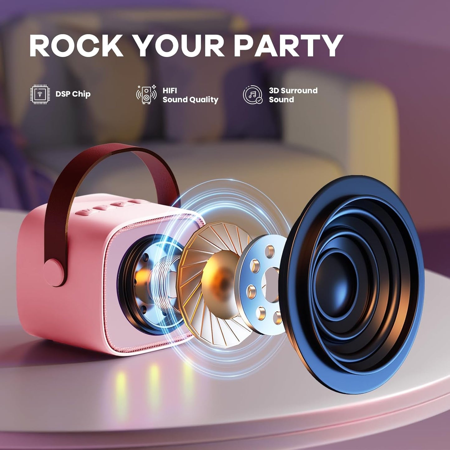 Norvo | Bærbar Mini Karaoke-maskin med Bluetooth-høyttaler og 2 trådløse mikrofoner – Veylo