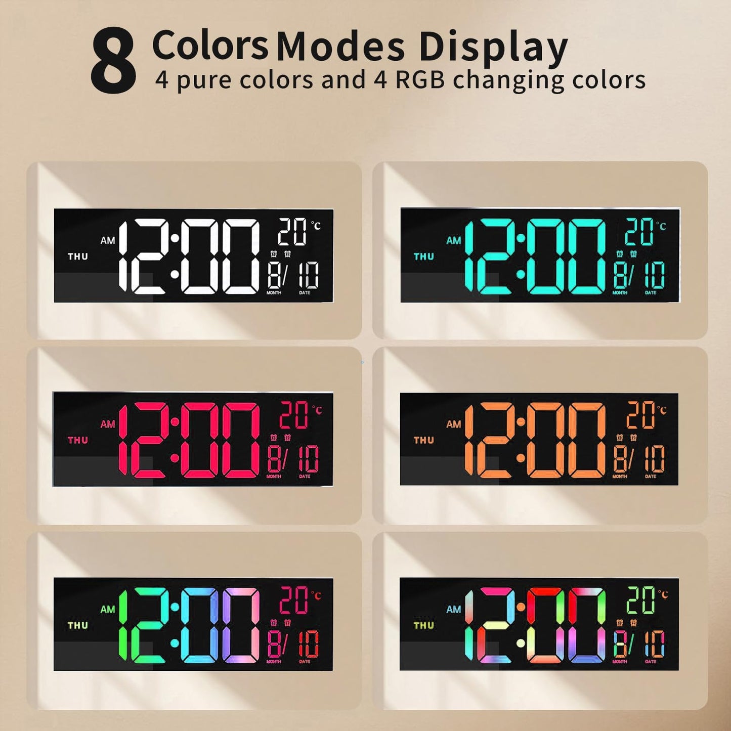Frendorf | 16-tommers RGB digital vegg- og skrivebordsvekkerklokke med fjernkontroll – Lumeris