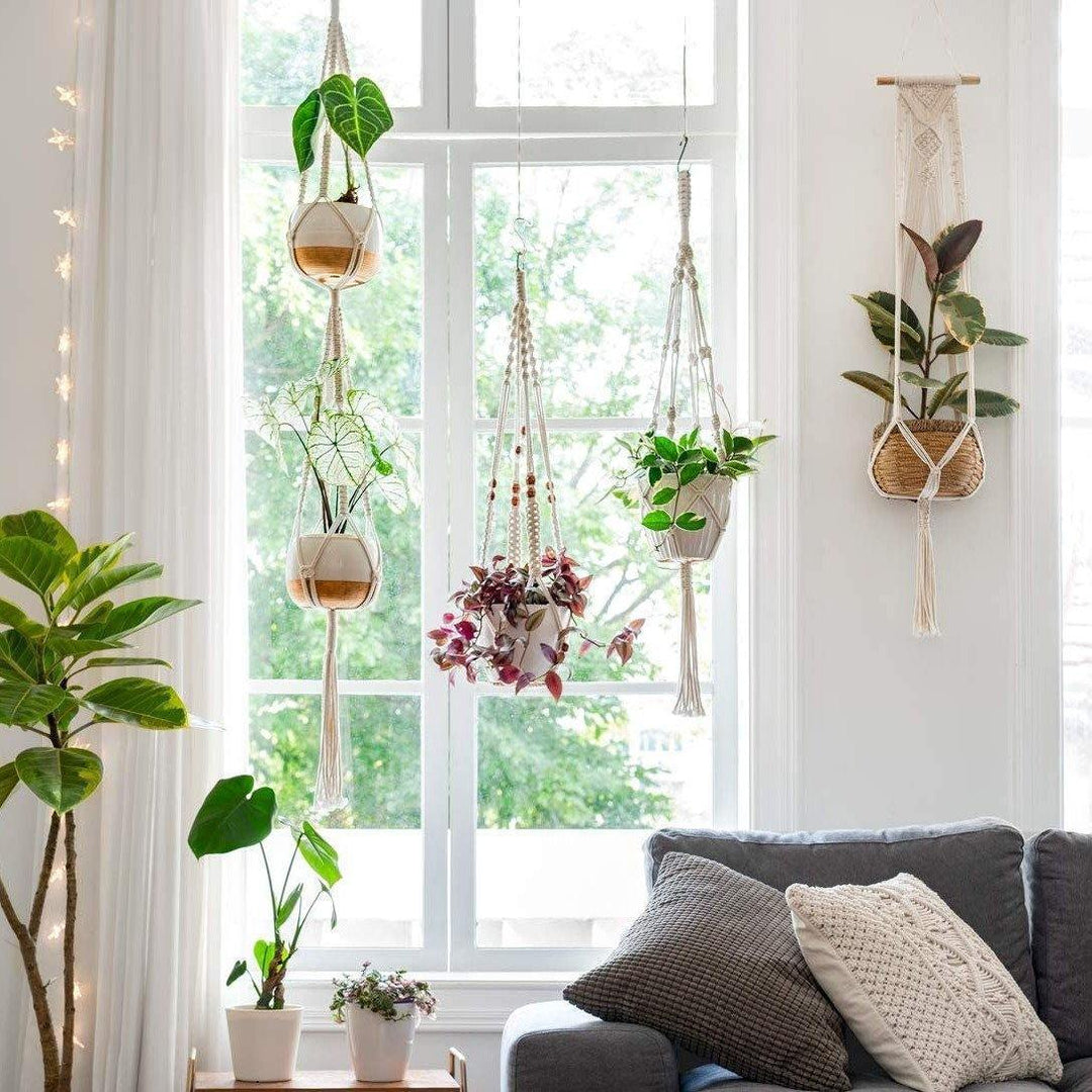 Norvo | 4-delt håndlaget Boho makramee planteholder sett
