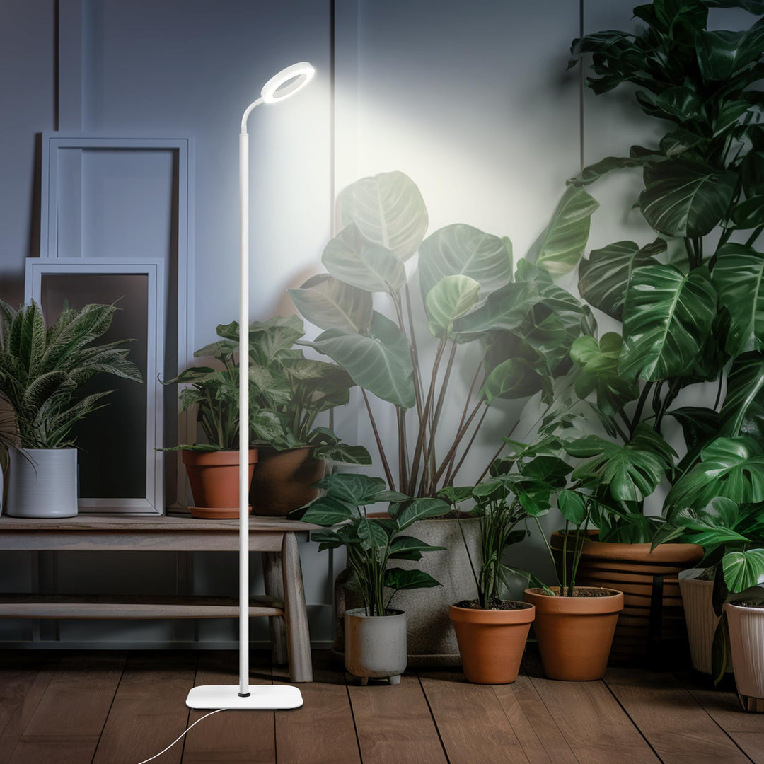 Norvo | Mistyjungle Vekstlys For Innendørsplanter, Gulv Fullspektrum Plante Lys Med Stativ, Store Vekstlamper Med Automatisk Timer, 60 Tommers Høydejusterbar, 10 Nivå Dimmbar, Hvit Halo Led Vekst Lampe