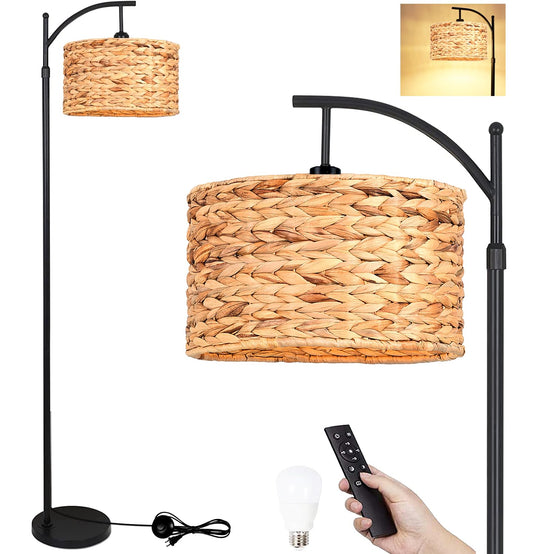 Norvo | Qiyizm Boho Bue Gulvlampe - Dimmbar Svart Rattan Skjerm, Justerbart Høyt Lys For Stue