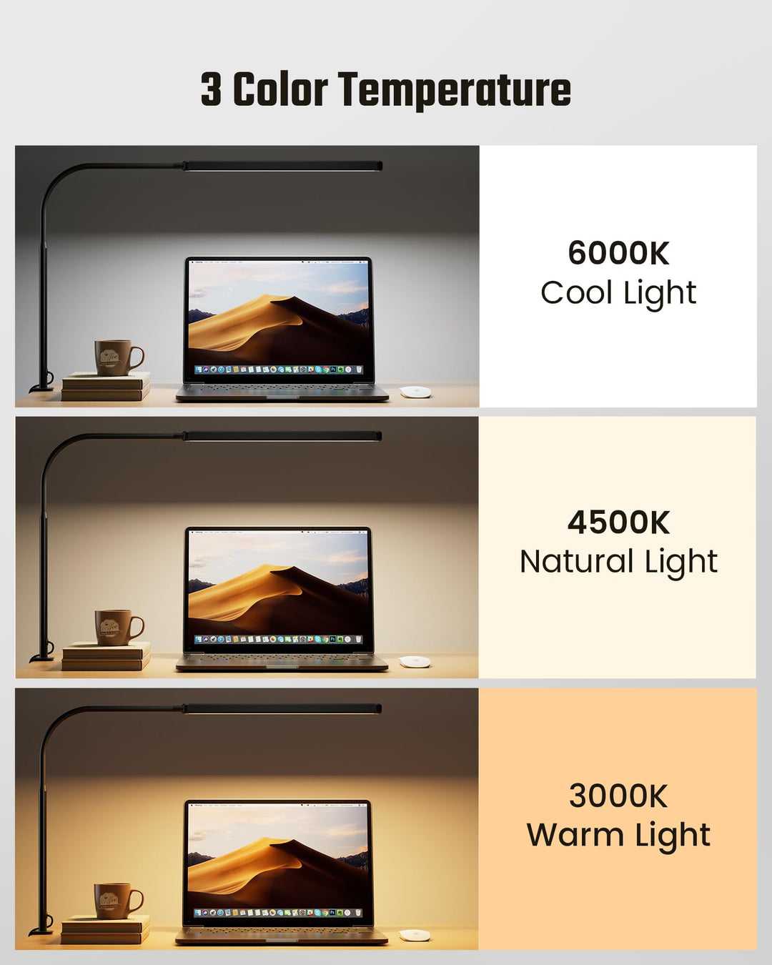 Norvo | Superdanny Led Skrivebordslampe, Øyevennlig, 360° Gåsehalssving, Berøringskontroll, 3 Lysfarger,
