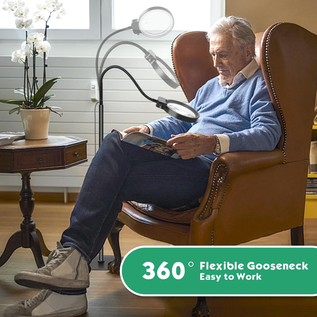 Norvo | Full-sides forstørrelsesglass med LED-lys – Håndfri lesehjelp for bøker, håndverk og hobbyer