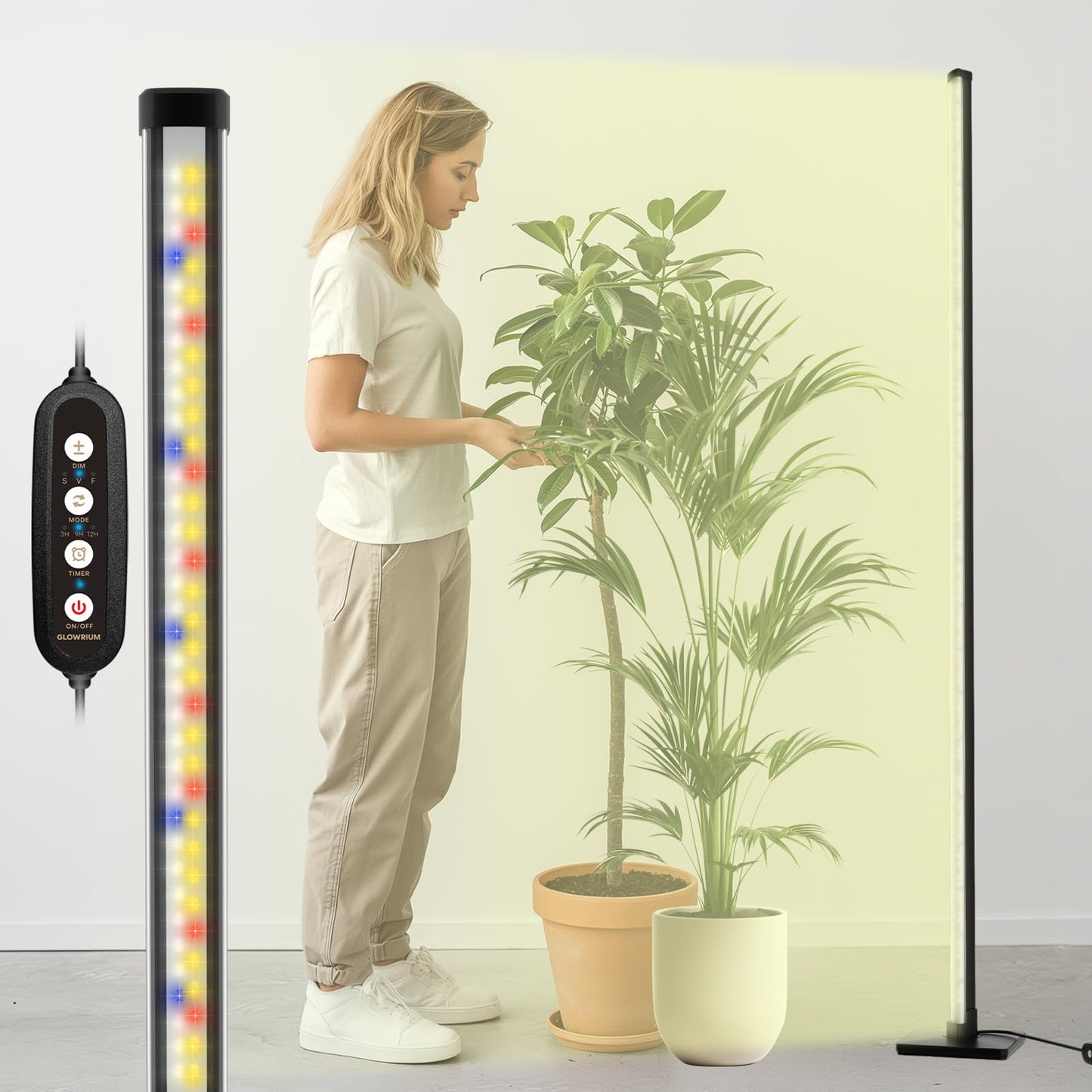 Norvo | Glowrium Stående Vekstlys For Innendørsplanter, 60In Full Spektrum Vertikalt Plante Lys, 3 Lysmoduser, Auto-Timer, 6-Nivå Dimbar, Egnet For Bredt Dekningsområde I Innendørsplanter (4-Seksjon)