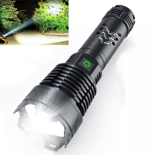 Norvo | Alifa 200000 Høy Lumen Oppladbar Led Lommelykt, Zoombar, Vanntett, 5 Moduser, Svart