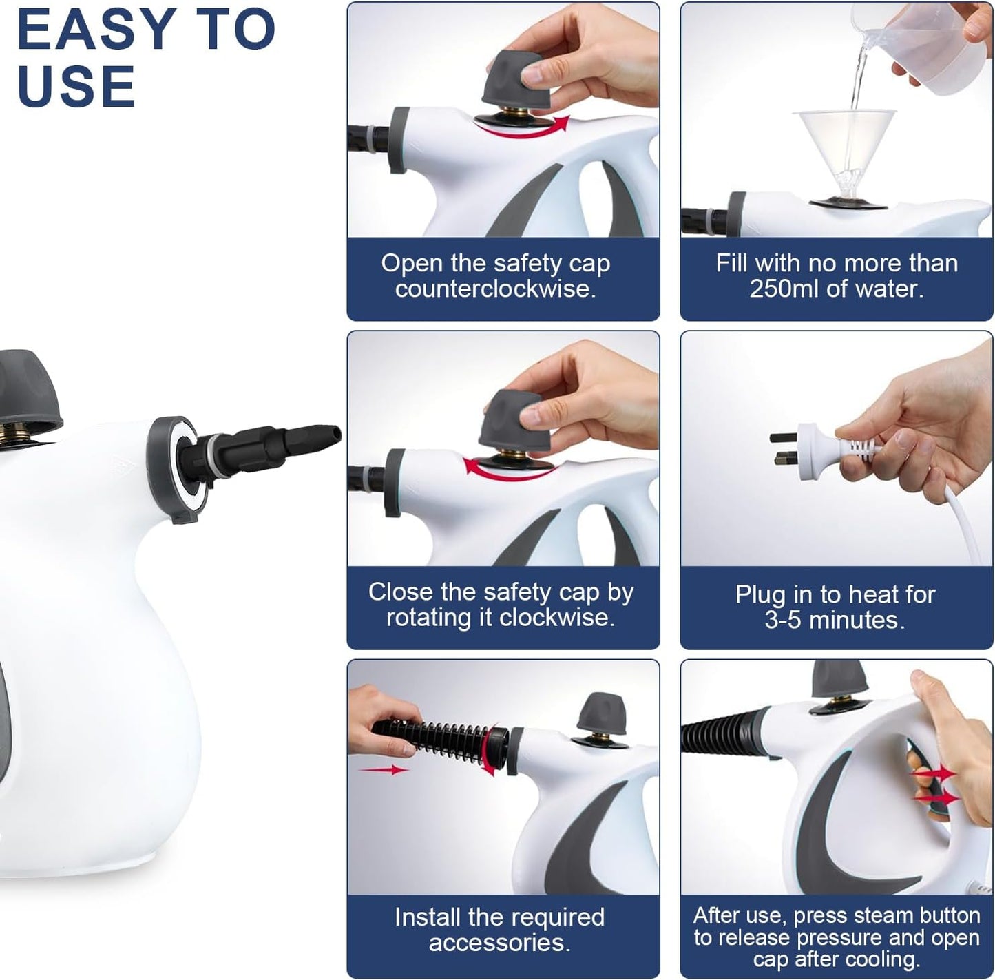 Norvo | Høytrykk håndholdt dampvasker med 9-delt tilbehørsett – Valtira