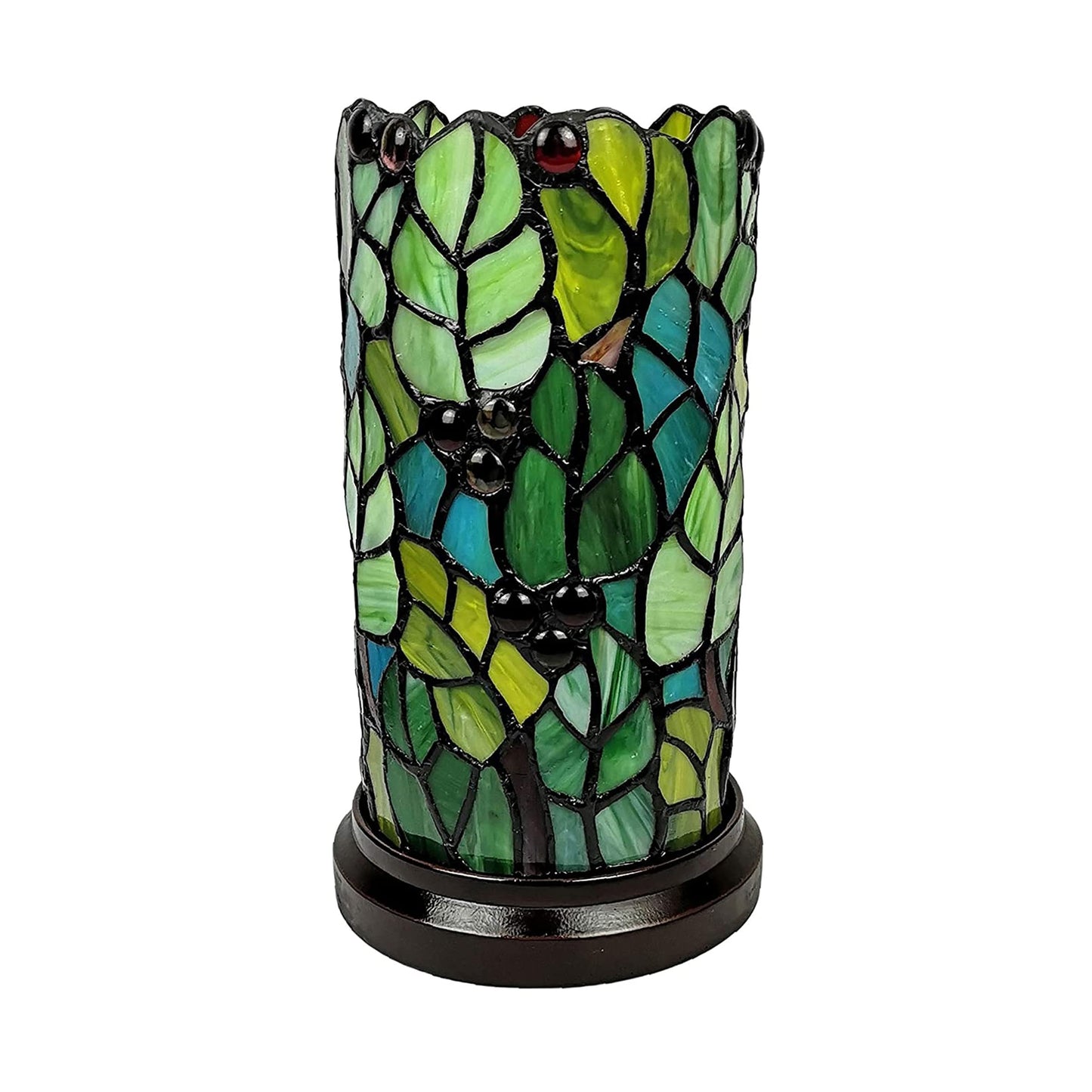 Norvo | Amora Grønn Tiffany Accent Lampe - Floral Leaf Mosaic Bordlampe, 11” Dekorativ Skrivebordslys
