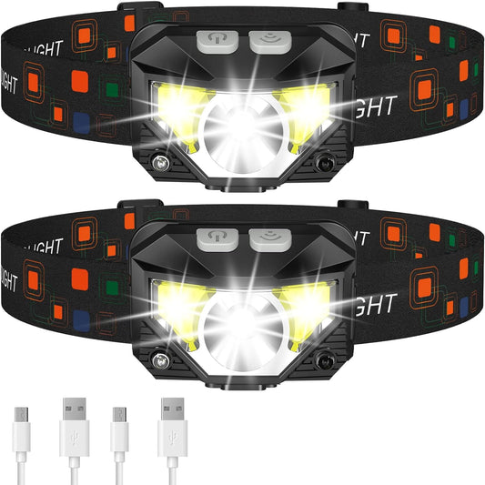 Norvo | 2-Pakning Ultra-Lys LED Oppladbar Hodelykt Lommelykt Vanntett Og Bevegelsessensor