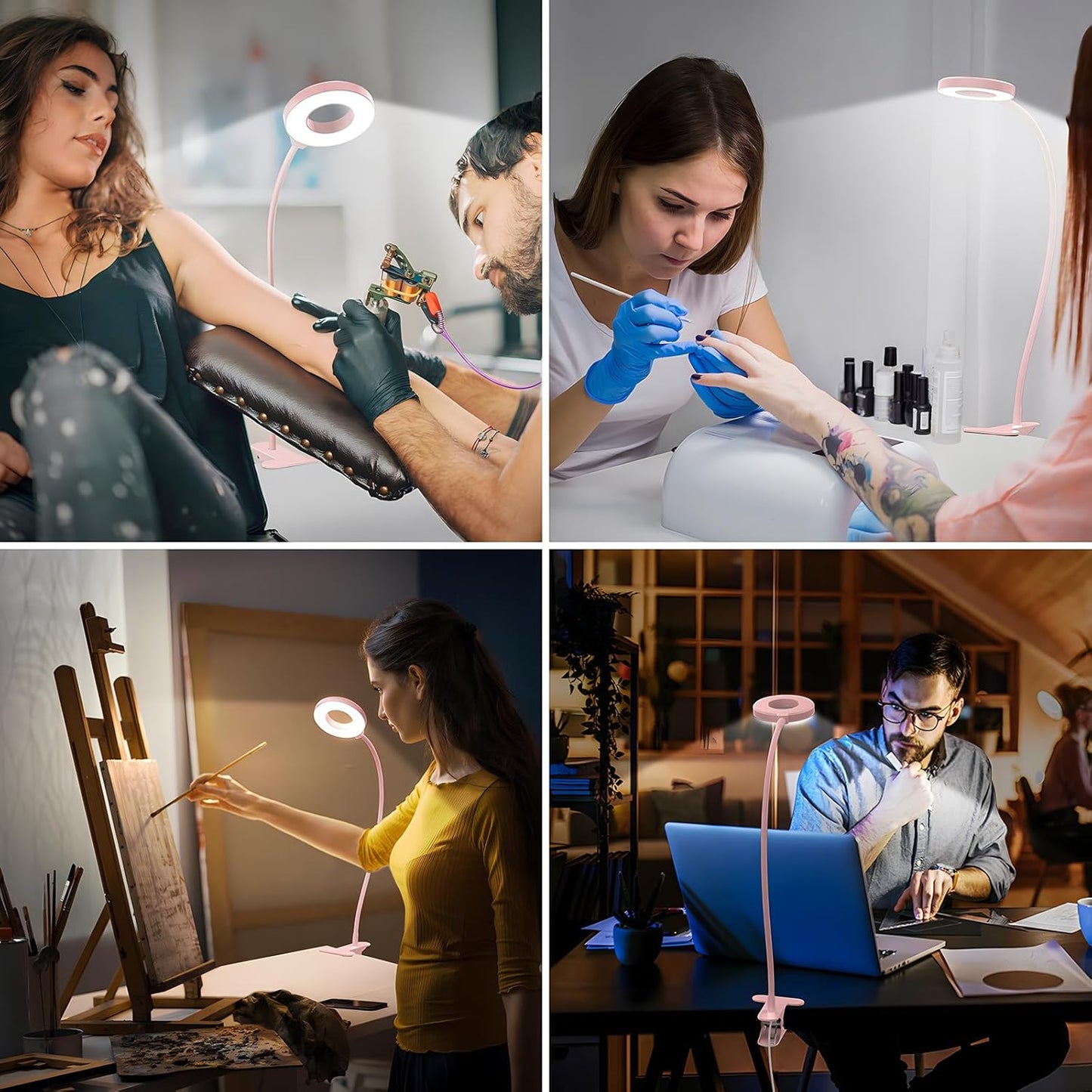 Norvo | 3 fargemodi LED-bordklemmlampe med & fleksibel gåsnek – Selvara (1+1 GRATIS)