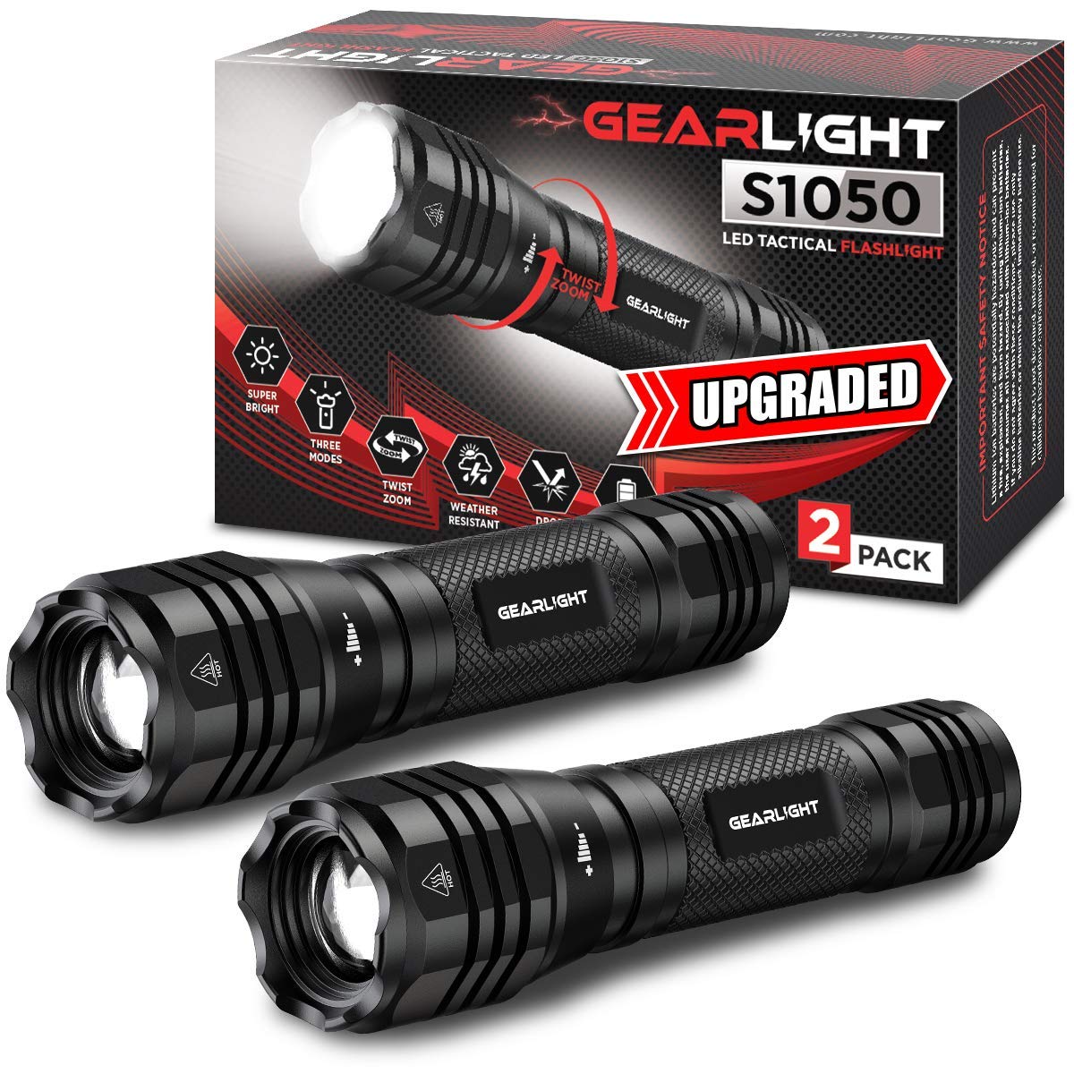 Norvo | Gearlight S1050 Led Lommelykt - Høy Lumen, 3 Moduser, Zoombar Stråle For Camping & Nødsituasjoner