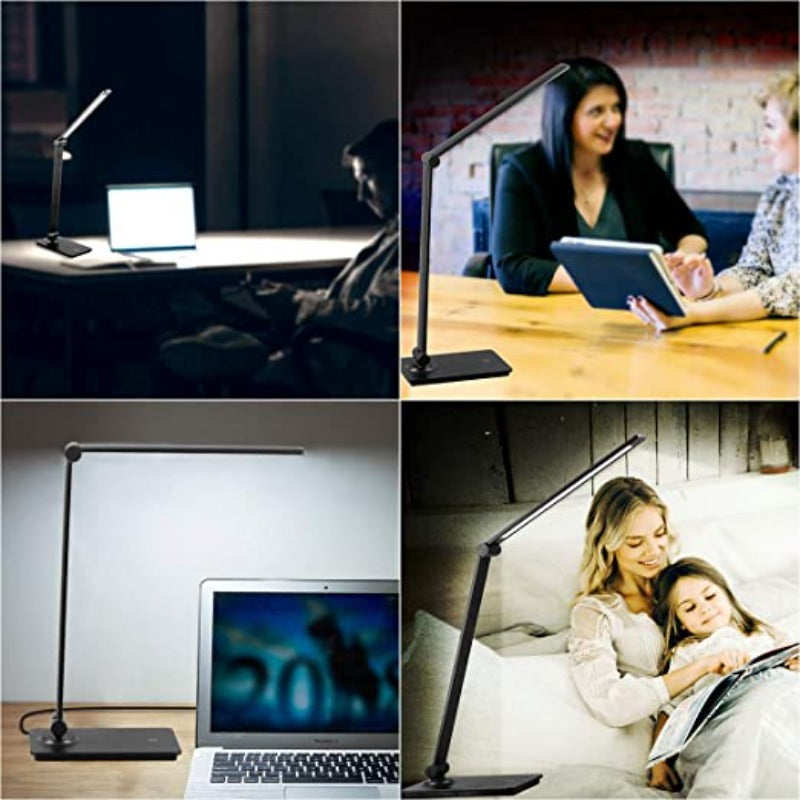 Norvo | LED skrivepultlampe, berøringskontroll skrivepultlampe med 3 lysstyrkenivåer, dimbar skrivebordlampe med justerbar arm, sammenleggbar bordlampe for skrivebord soverom nattbord kontor