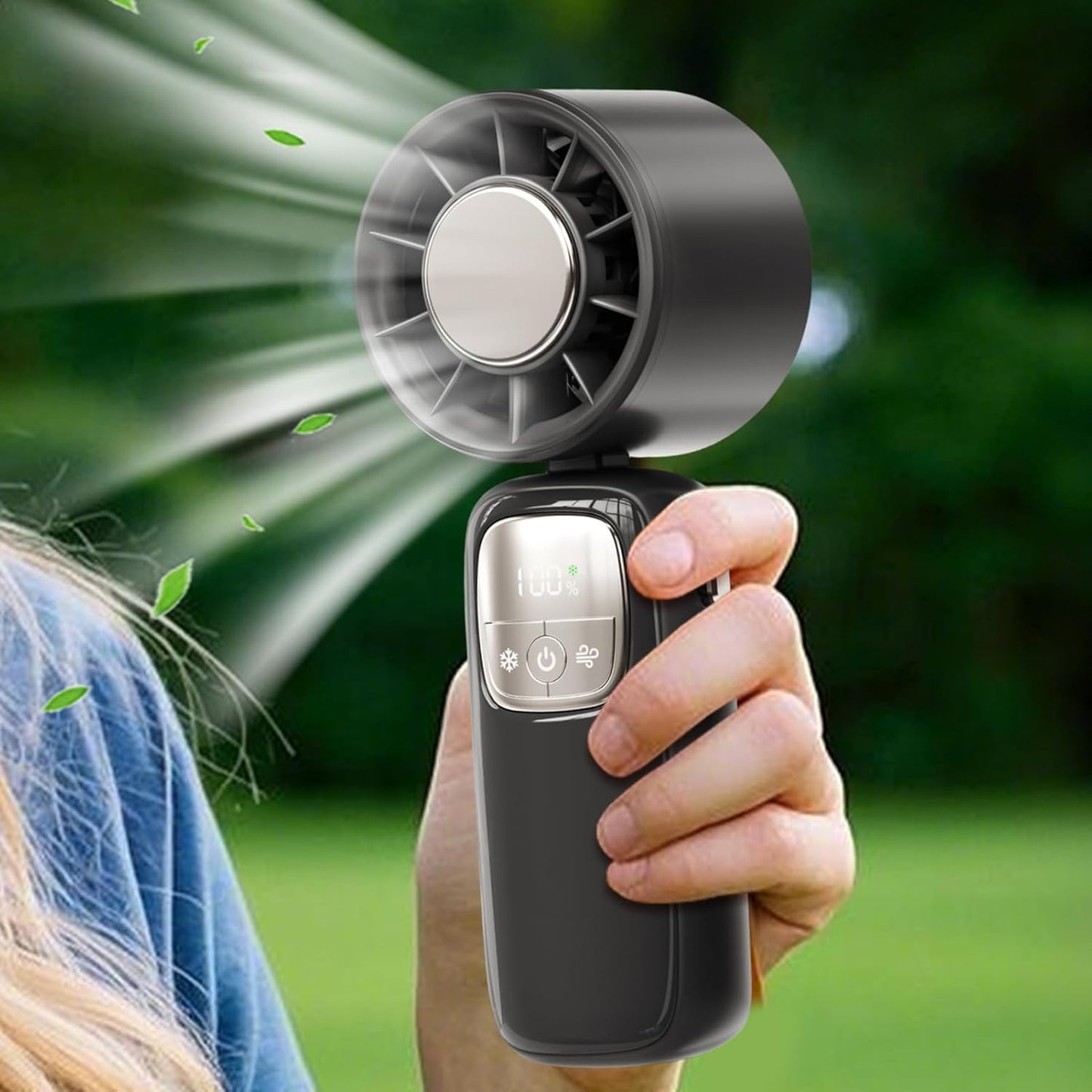 Norvo | Bærbar sammenleggbar håndholdt vifte med LED-skjerm 100 hastigheter