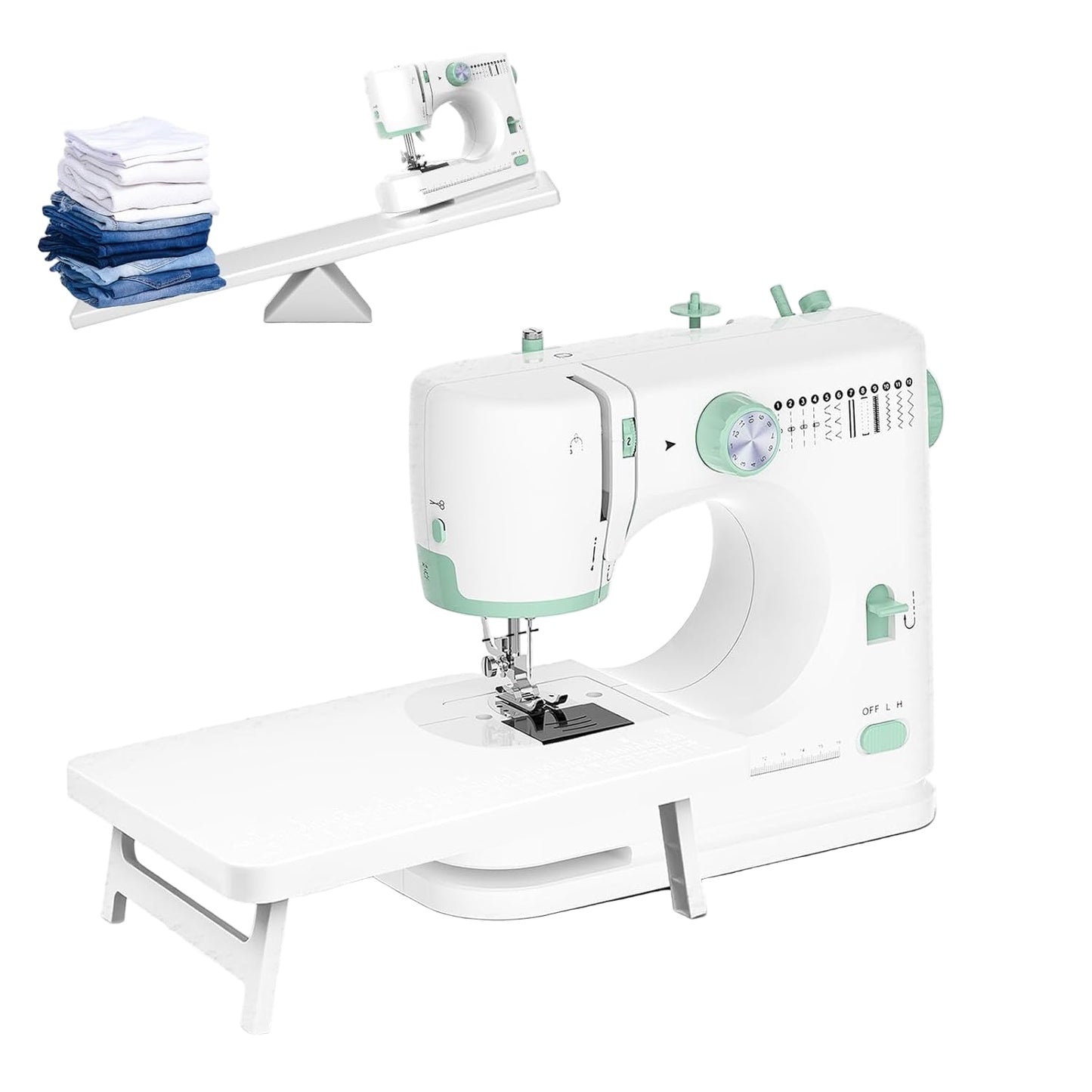 Norvo | Bærbar symaskin med 12 sting og forlengelsesbord – StitchPro