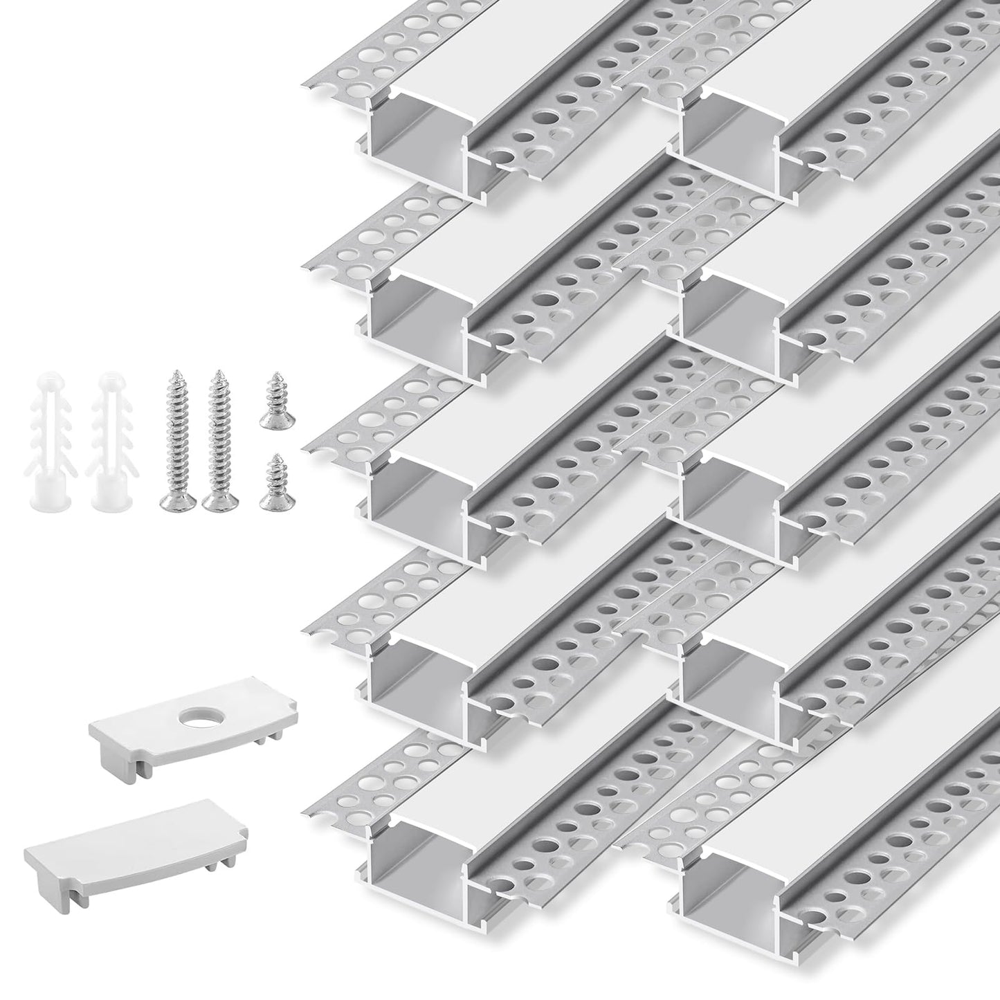 Norvo | Hunhun 10-Pack 6.6Ft Led Aluminium Kanal Med Diffuser, Trimless Innfelt Belysning, Sølv
