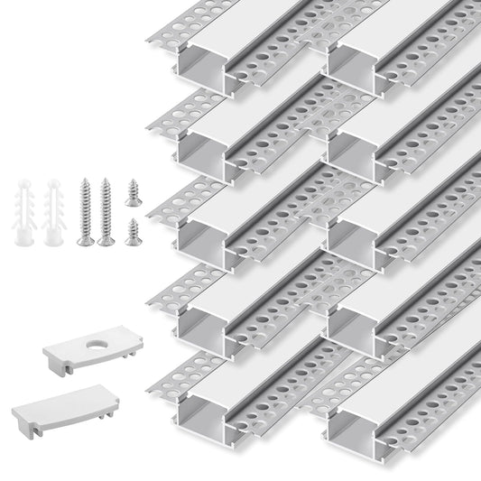 Norvo | Hunhun 10-Pack 6.6Ft Led Aluminium Kanal Med Diffuser, Trimless Innfelt Belysning, Sølv
