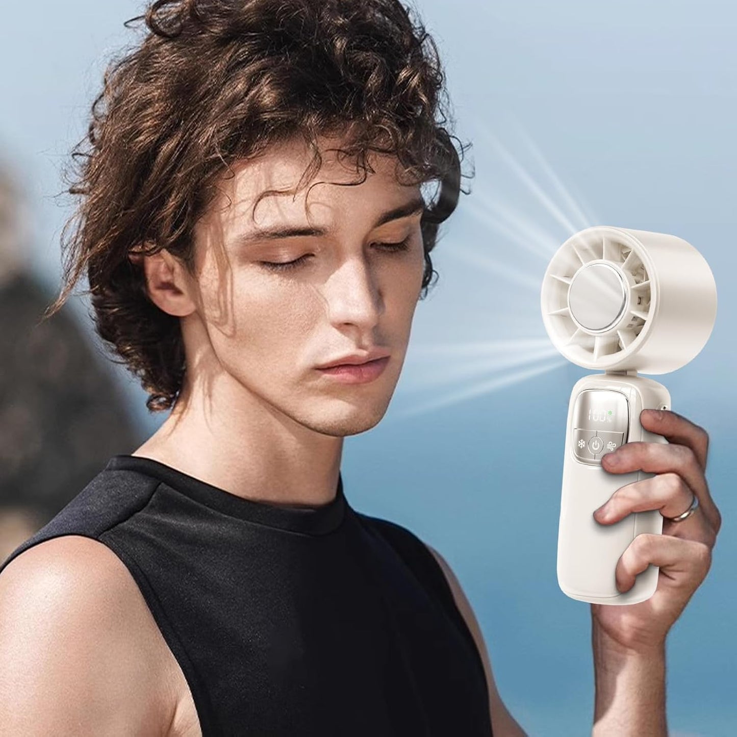 Norvo | Bærbar sammenleggbar håndholdt vifte med LED-skjerm 100 hastigheter