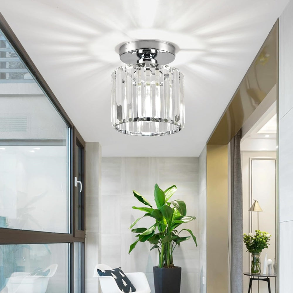Norvo | Moderne 1-Lys Flush Mount Taklampe | Svart Messing Armatur med Krystalskjerm for Gang & Stue