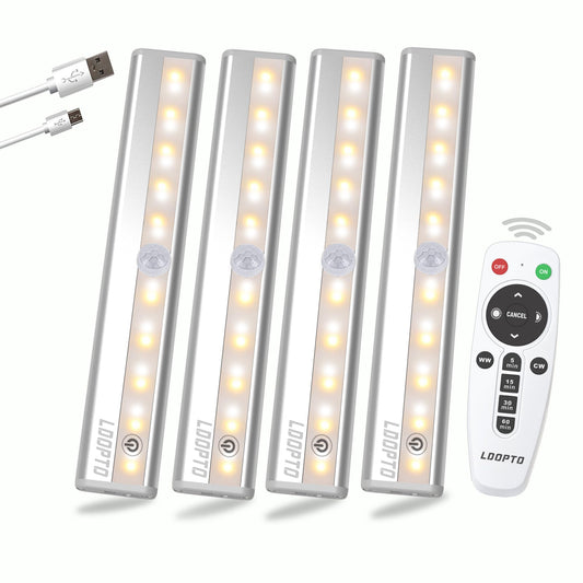 Norvo | Ldopto Under Cabinets Lys Trådløs 4 Pakke, Oppladbare Batteridrevne Lys Med Fjernkontroll, Dimmbar Led Kleslys, Under
