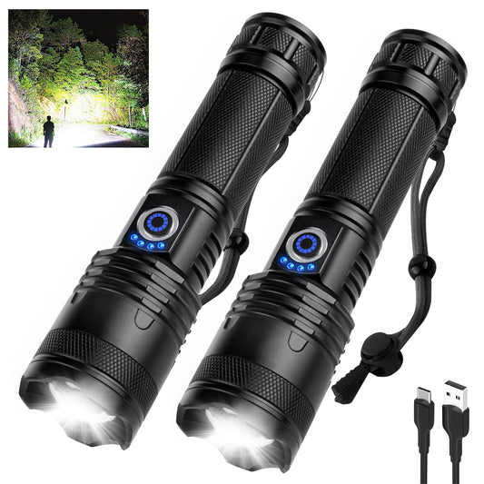 Norvo | Qopoyu Led Oppladbare Lommelykter Høy Lumen Lommelykt, 990,000 Lumen Super Lys Sterk Taktisk Lommelykt, 5 Moduser Ipx6 Vanntett Håndholdte Lommelykter For Camping Nødsituasjoner