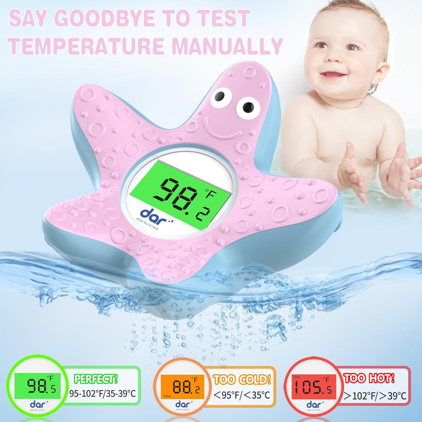Norvo | AquaSafe Baby Badetermometer – Digital Skjerm med 3 Farger og Temperatur Advarsel