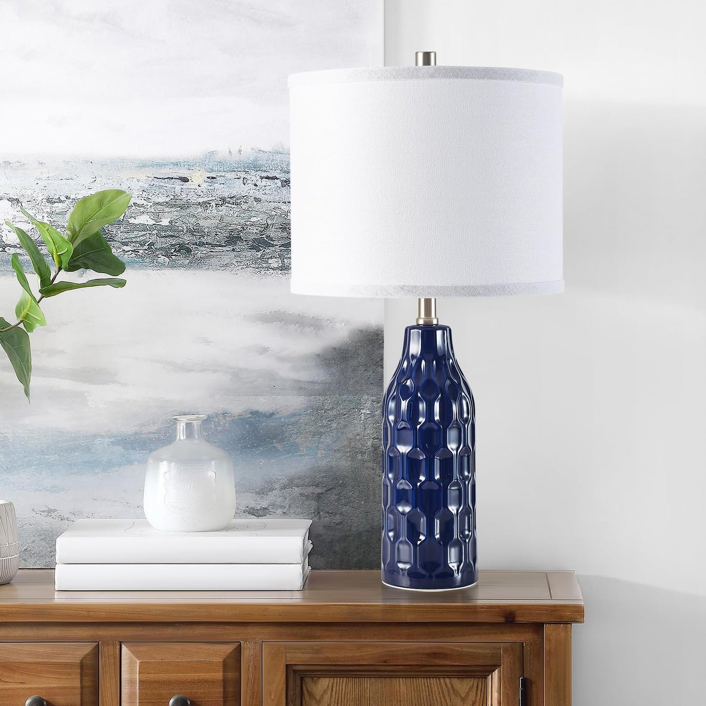 Norvo | Luvkczc 24.8&quot; Keramiske Bordlamper Sett av 2 - Marineblå, 3 Farge Temperatuurer, Bul