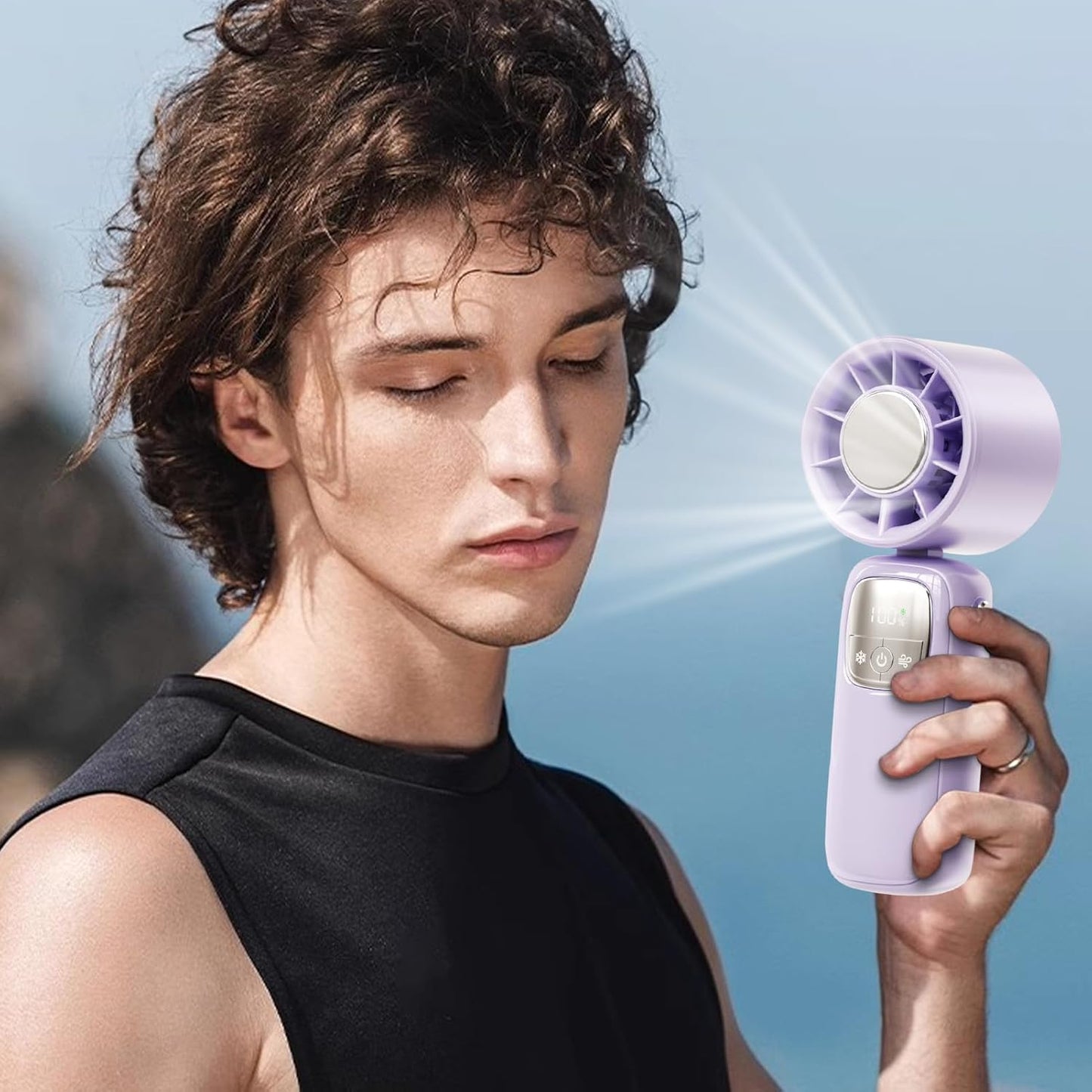 Norvo | Bærbar sammenleggbar håndholdt vifte med LED-skjerm 100 hastigheter