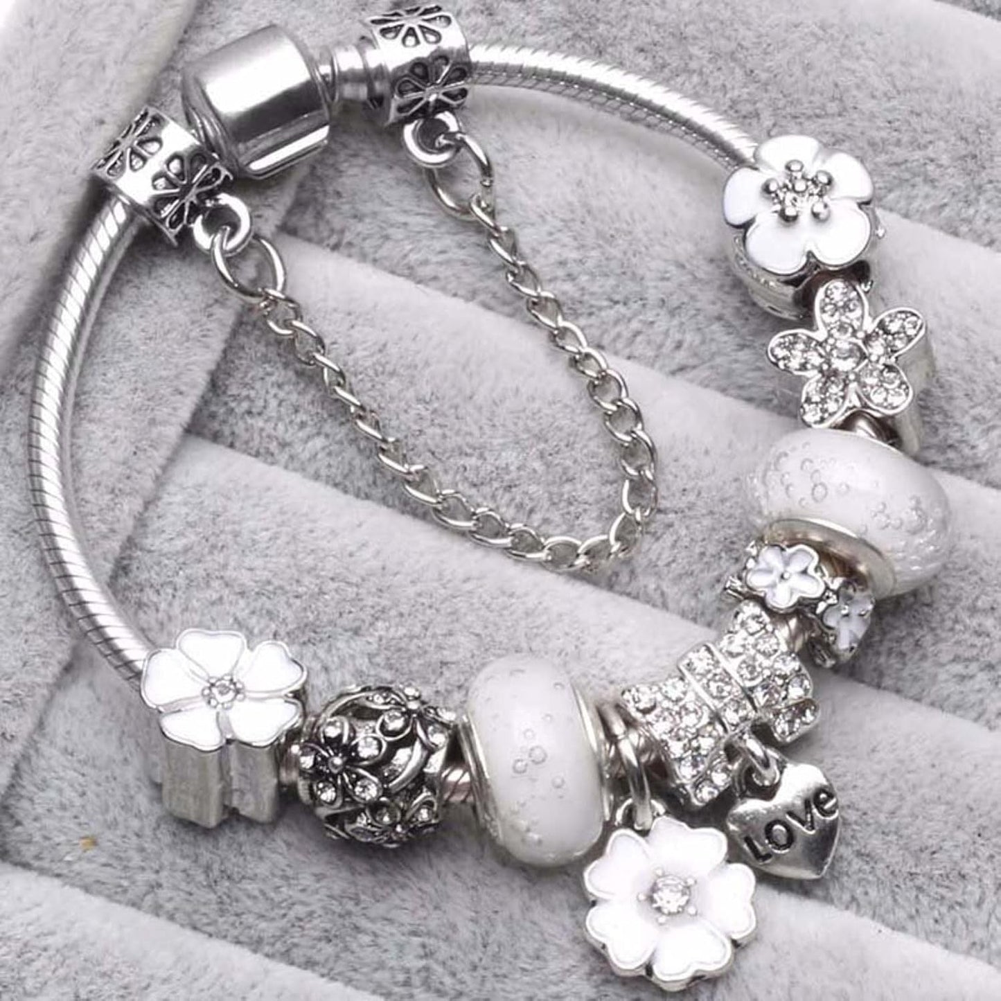 Norvo | Sterling Silver Charm Bracelet Floral Elegant Gift