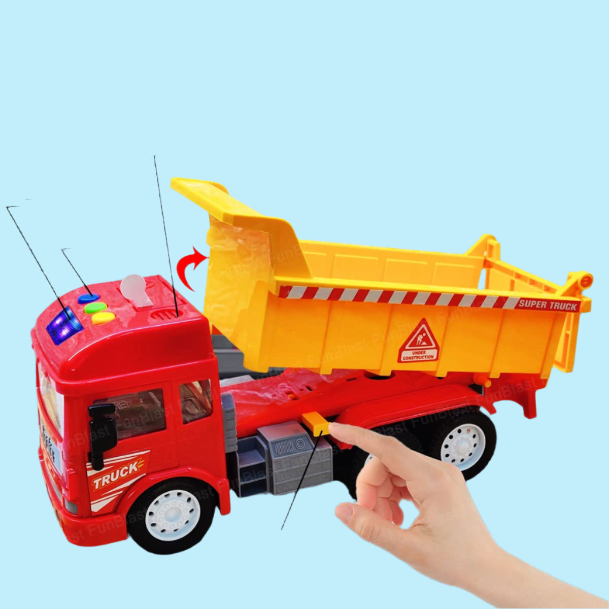 Norvo | KrachtTruck | Robust lek moro - Friksjonsdreven tippelastebil med lys og lyd for barn