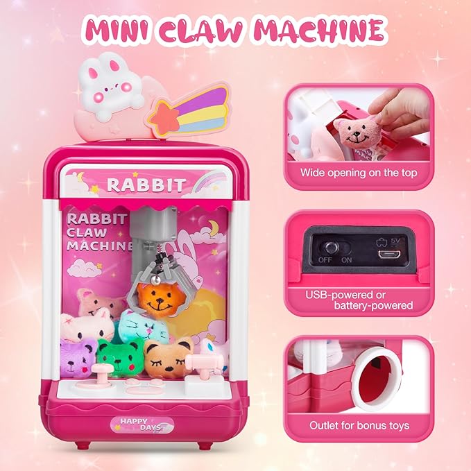 Doll Claw Machine med lys og musikk - Moro leketøy for fester, dobbel strømmodus, skuffedesign