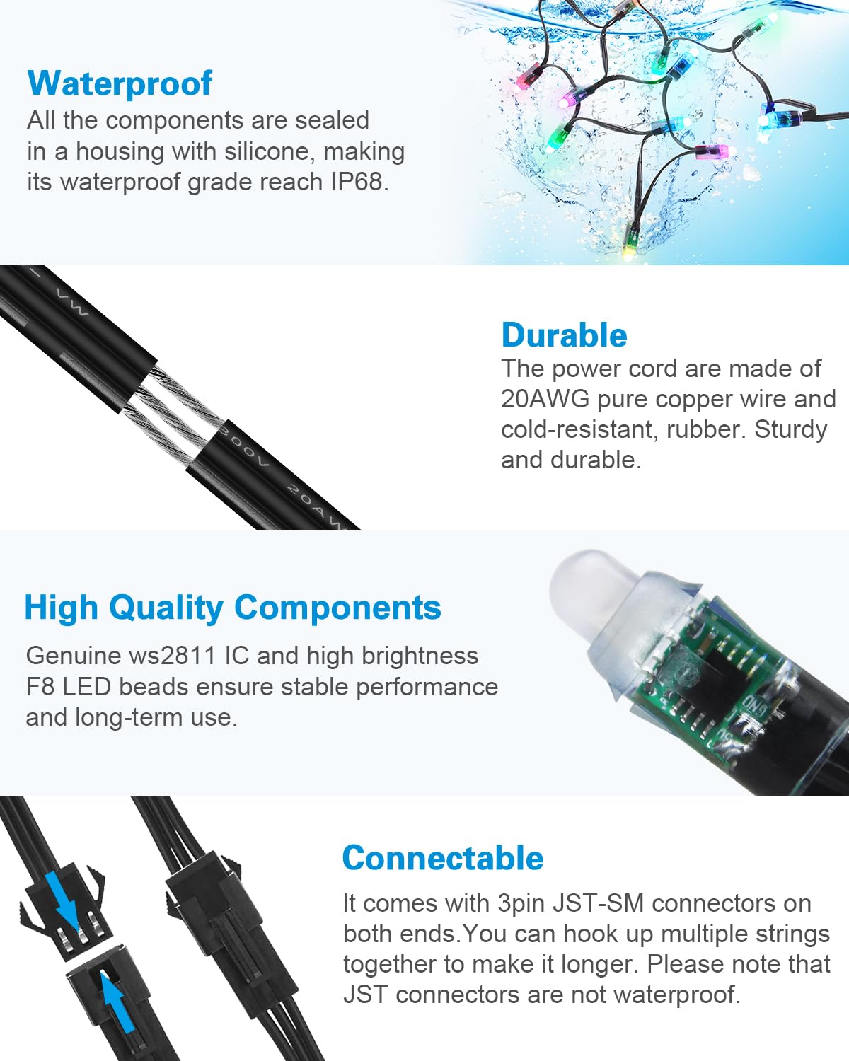 Norvo | Alitove 50Pcs Dc 12V Rgb Ws2811 Adresserbare Led Pixler Modul Ip68 Vanntett 12Mm