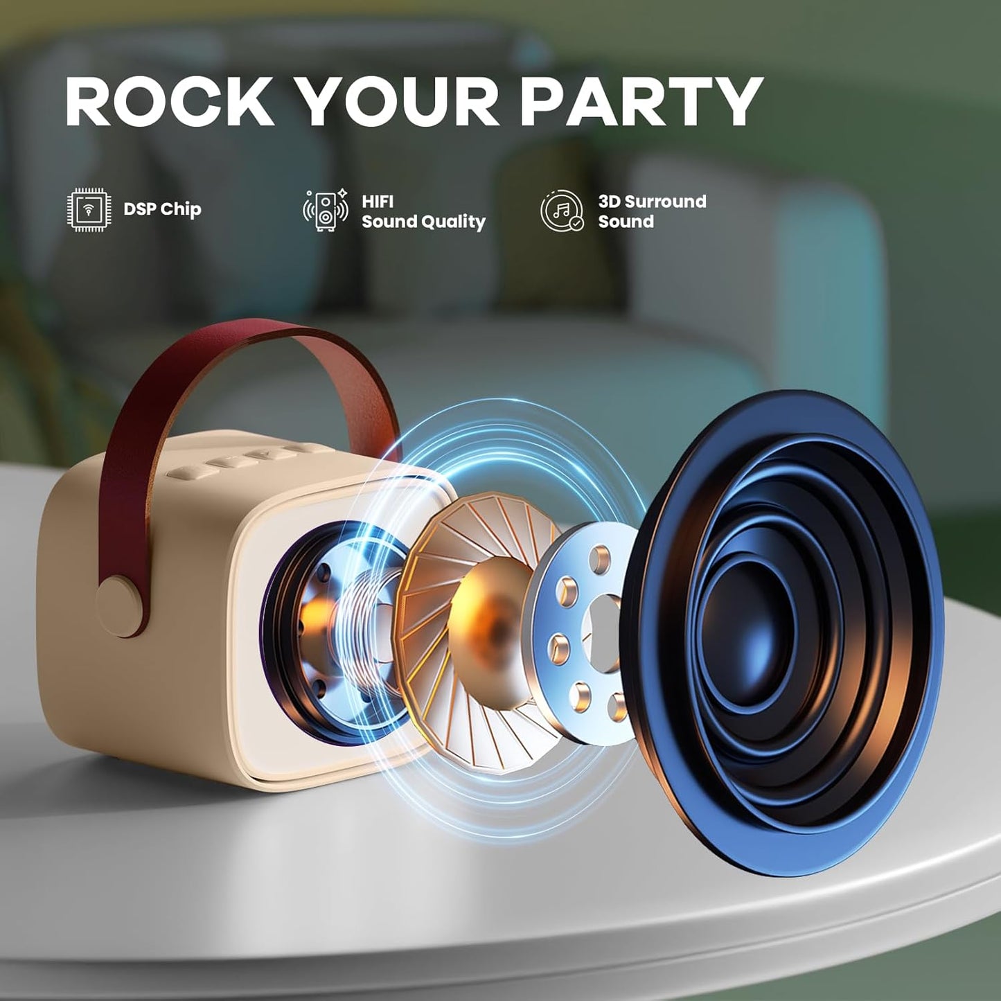 Norvo | Bærbar Mini Karaoke-maskin med Bluetooth-høyttaler og 2 trådløse mikrofoner – Veylo