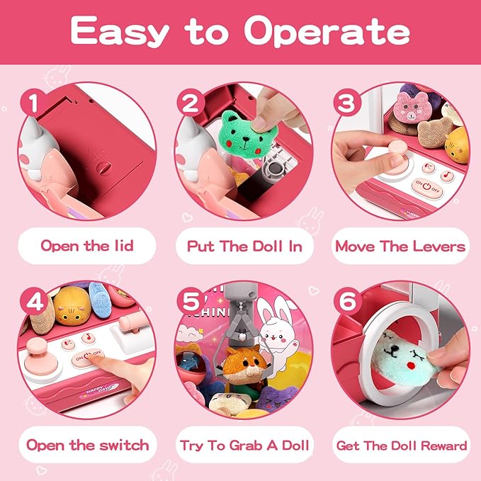 Doll Claw Machine med lys og musikk - Moro leketøy for fester, dobbel strømmodus, skuffedesign