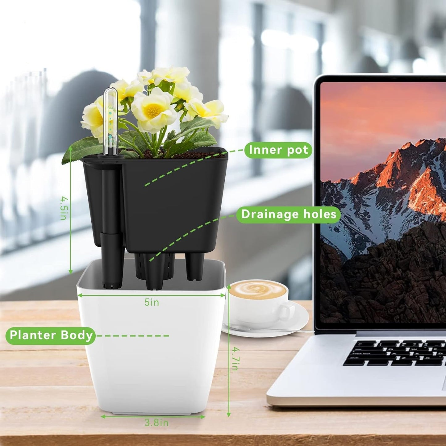 Norvo | Blomsterkrukke med irrigasjonssystem – Selvvannende plantekrukke for innendørs og utendørs bruk