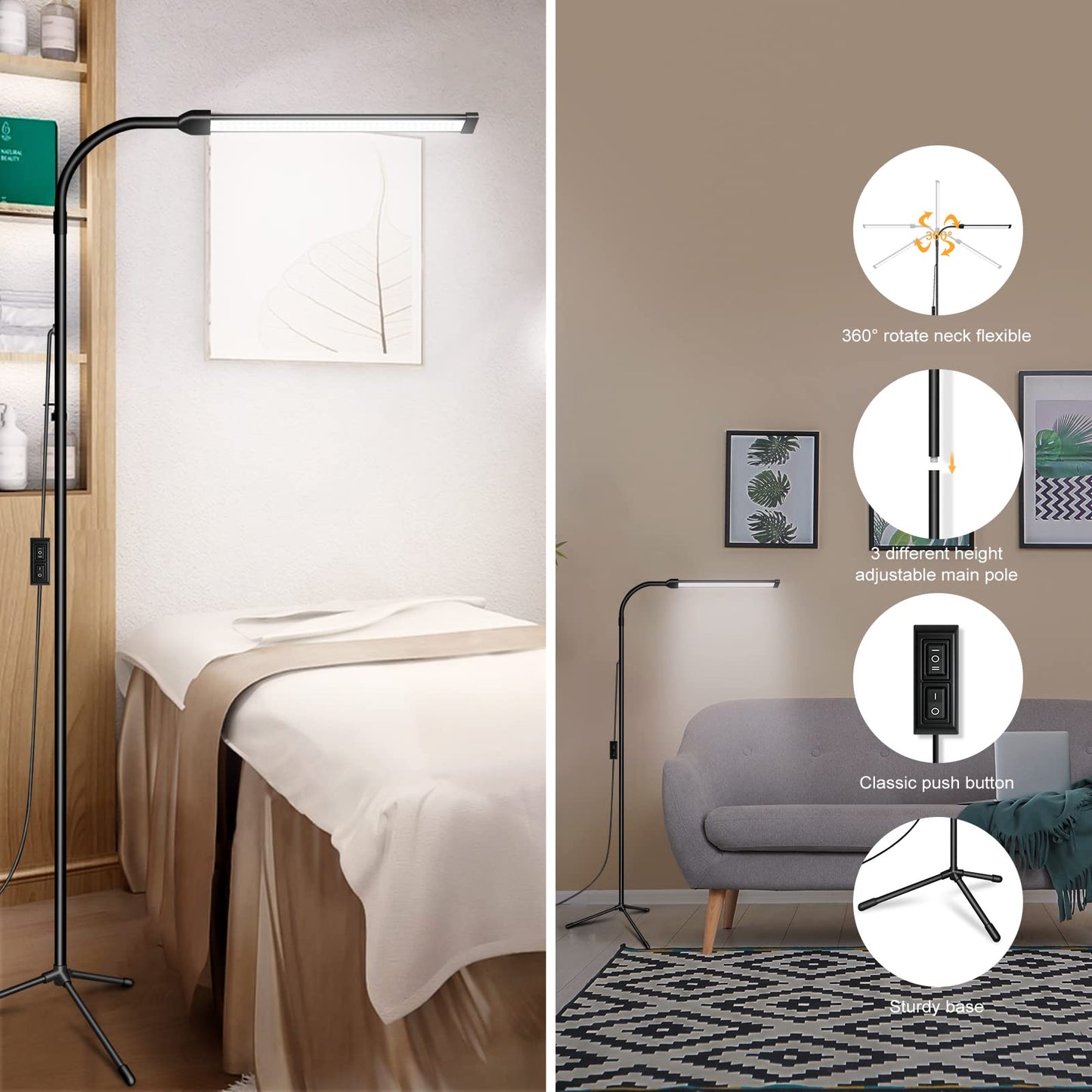 Norvo | Jcotton Justerbar Gåsehals Led Gulvlampe For Vipper Extensions & Makeup - Svart 01