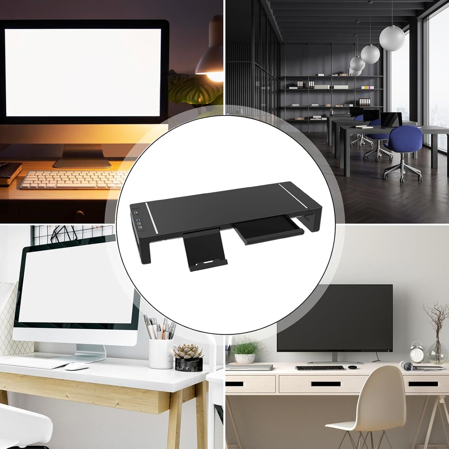 Norvo | Høydejusterbart Monitorstativ med Skuff – Stravon