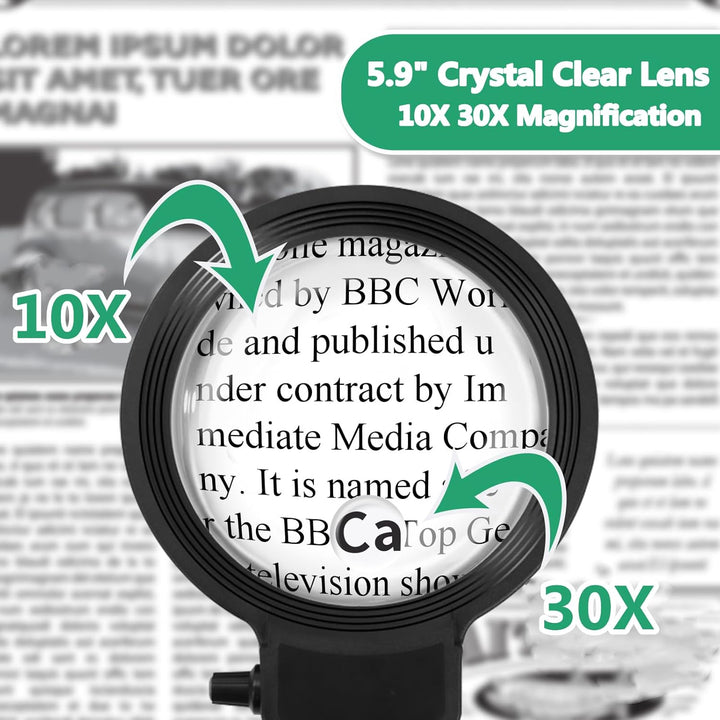 Norvo | Full-sides forstørrelsesglass med LED-lys – Håndfri lesehjelp for bøker, håndverk og hobbyer