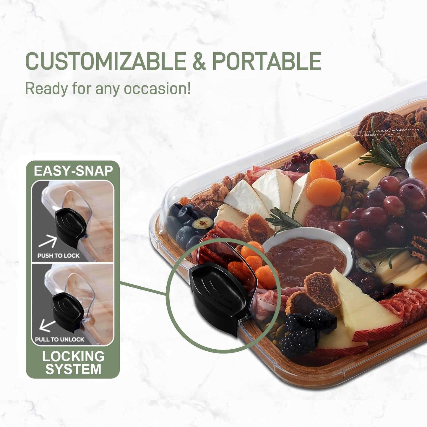Norvo | Bambus Charcuterie Serveringsbrett med Låsemekanisme og Klarlokk – Savorya