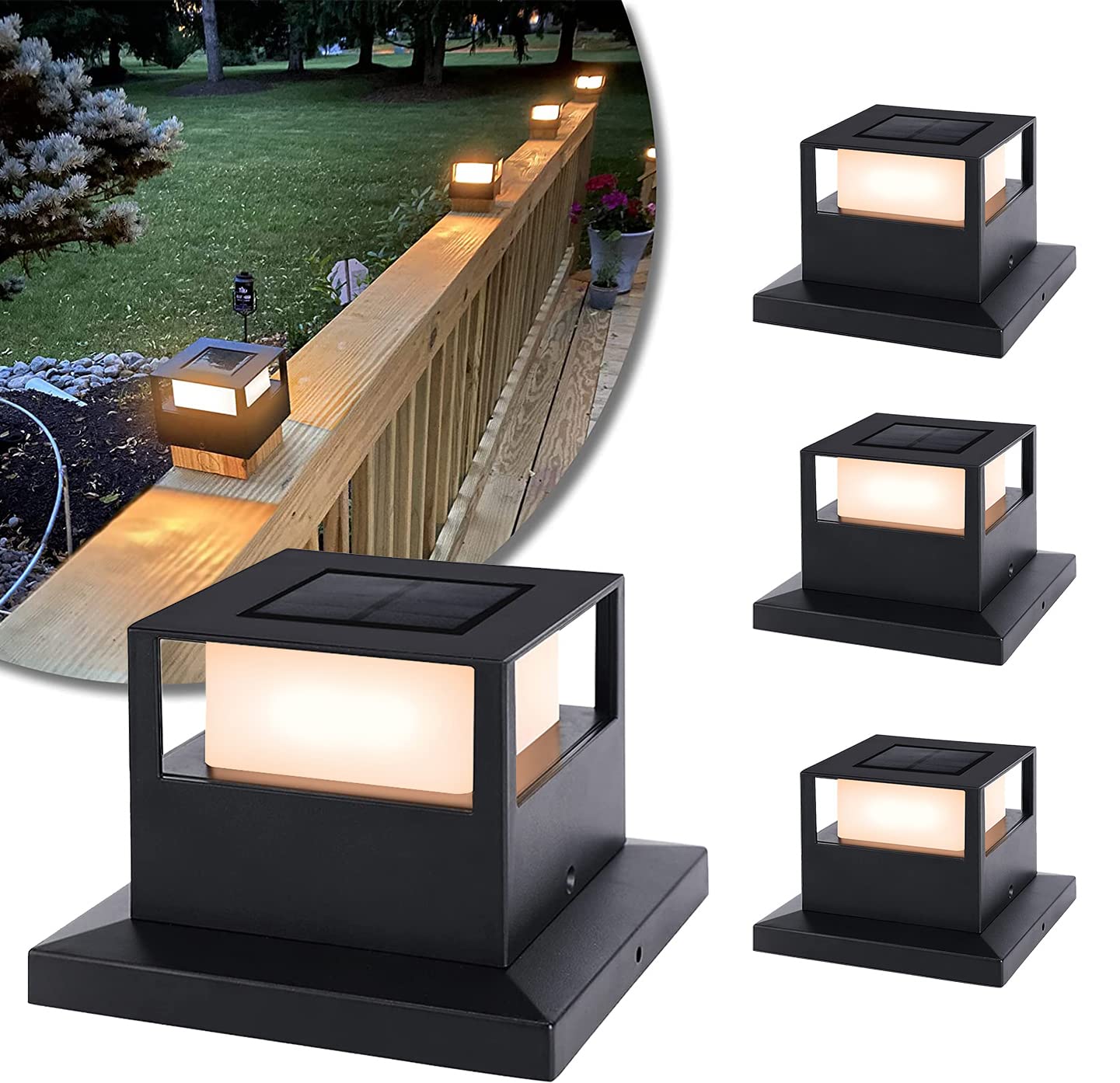 Norvo | Viewsun Solcelle Postlys 4 Pakke - Vanntette Led Hekkslys For 4X4, 5X5, 6X