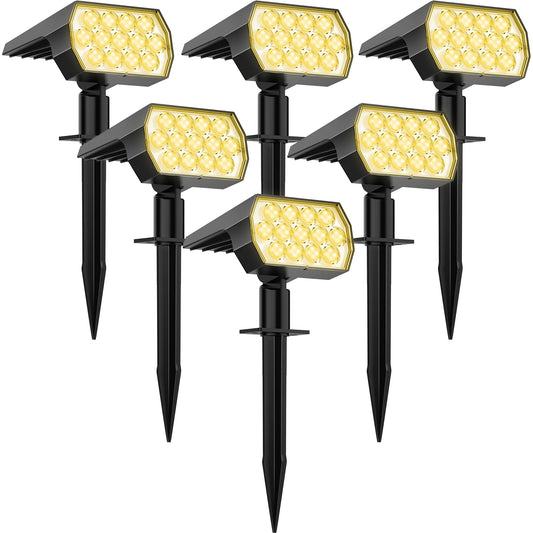 Norvo | Welalo Sollys Utendørs, [6 Pakke/52 Led/3 Moduser] 2-I-1 Sol Landskaps Spotlights, Solenergi Sikkerhetslys, Ip65 Vanntette Vegglamper For Gåvei Hage Oppkjørsel (Varme Hvit)