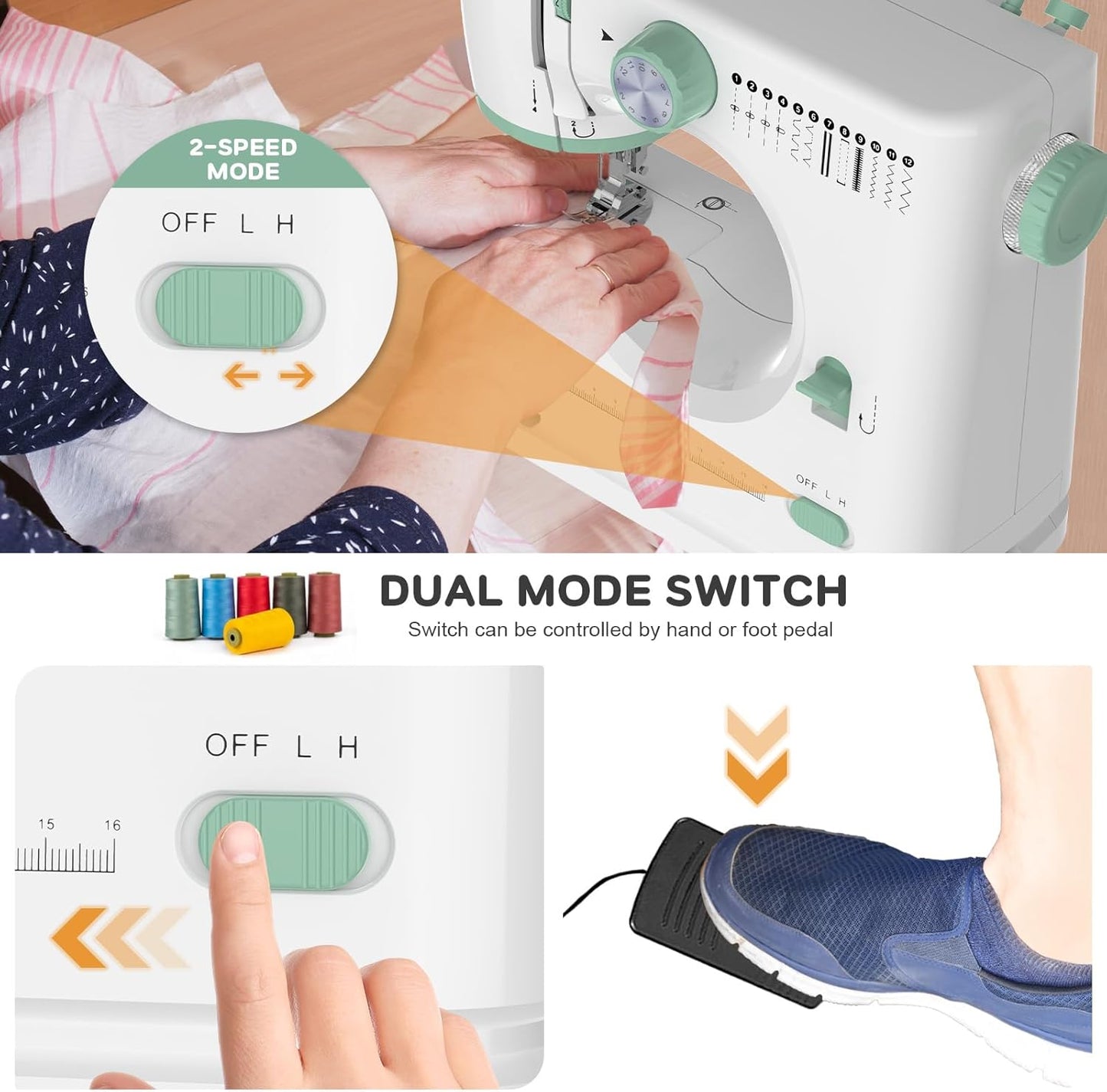 Norvo | Bærbar symaskin med 12 sting og forlengelsesbord – StitchPro