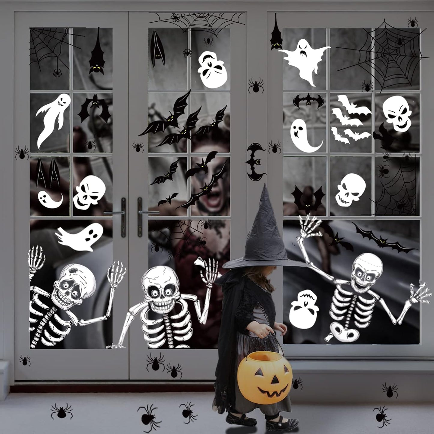 140PCS Halloween Vindu Klistermerker Dekor - Dobbeltsidige Avtakbare Klistremerker For Innendørs Halloween Fest Dekorasjoner Norvo