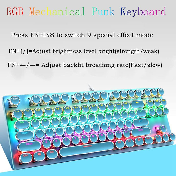 Norvo | 87-Tast Mekanisk Gaming Tastatur RGB Bakgrunnsbelyst Blå Bryter