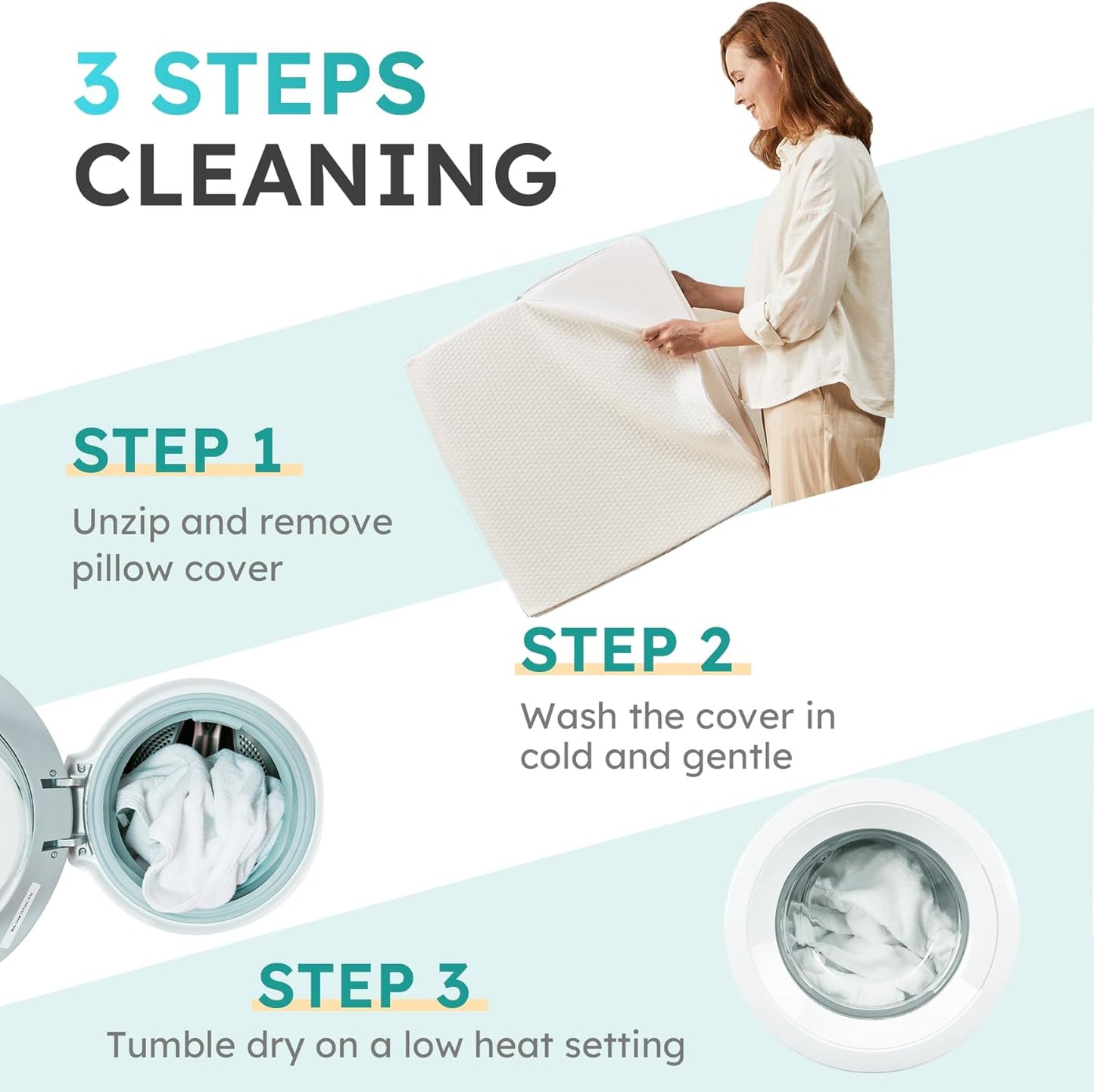 Norvo | Deluxe skrå kile støttepute | Kjølende gelminneskum, avtakbart trekk & ideell for ryggsmerter og syre refluks