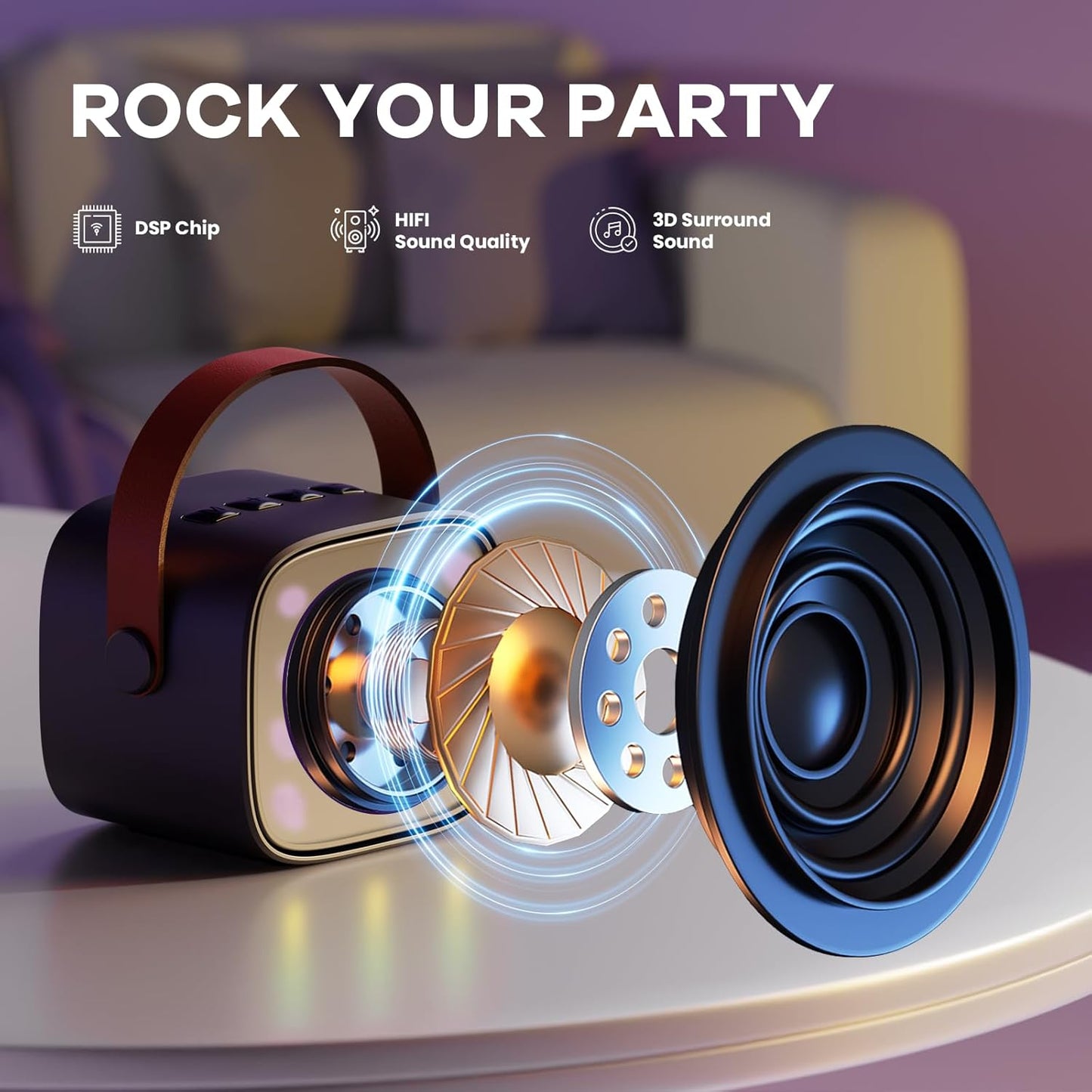 Norvo | Bærbar Mini Karaoke-maskin med Bluetooth-høyttaler og 2 trådløse mikrofoner – Veylo