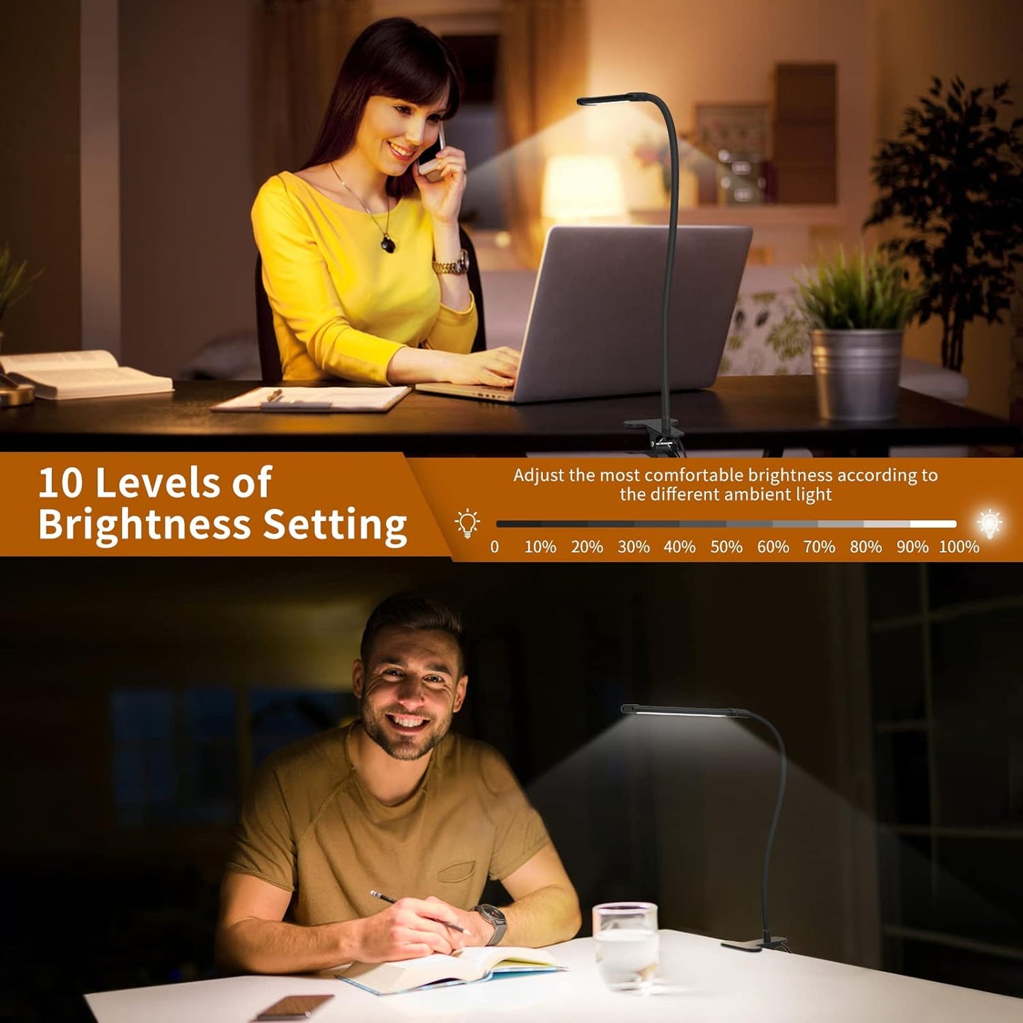 Frendorf | 77 LED Skrivebord Klemme Lampe med USB Strøm & Fleksibel Gåsnek – Serava