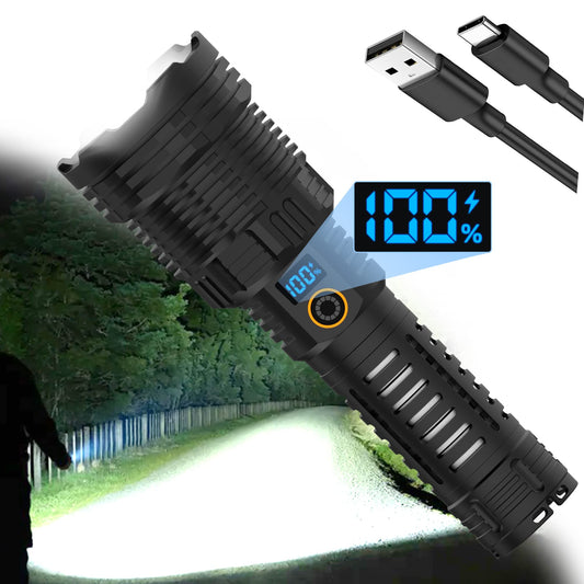 Norvo | Alifa 900000 Lumen Oppladbar Led Lommelykt - 5 Moduser, Ip65 Vanntett, Zoombar, Håndholdt