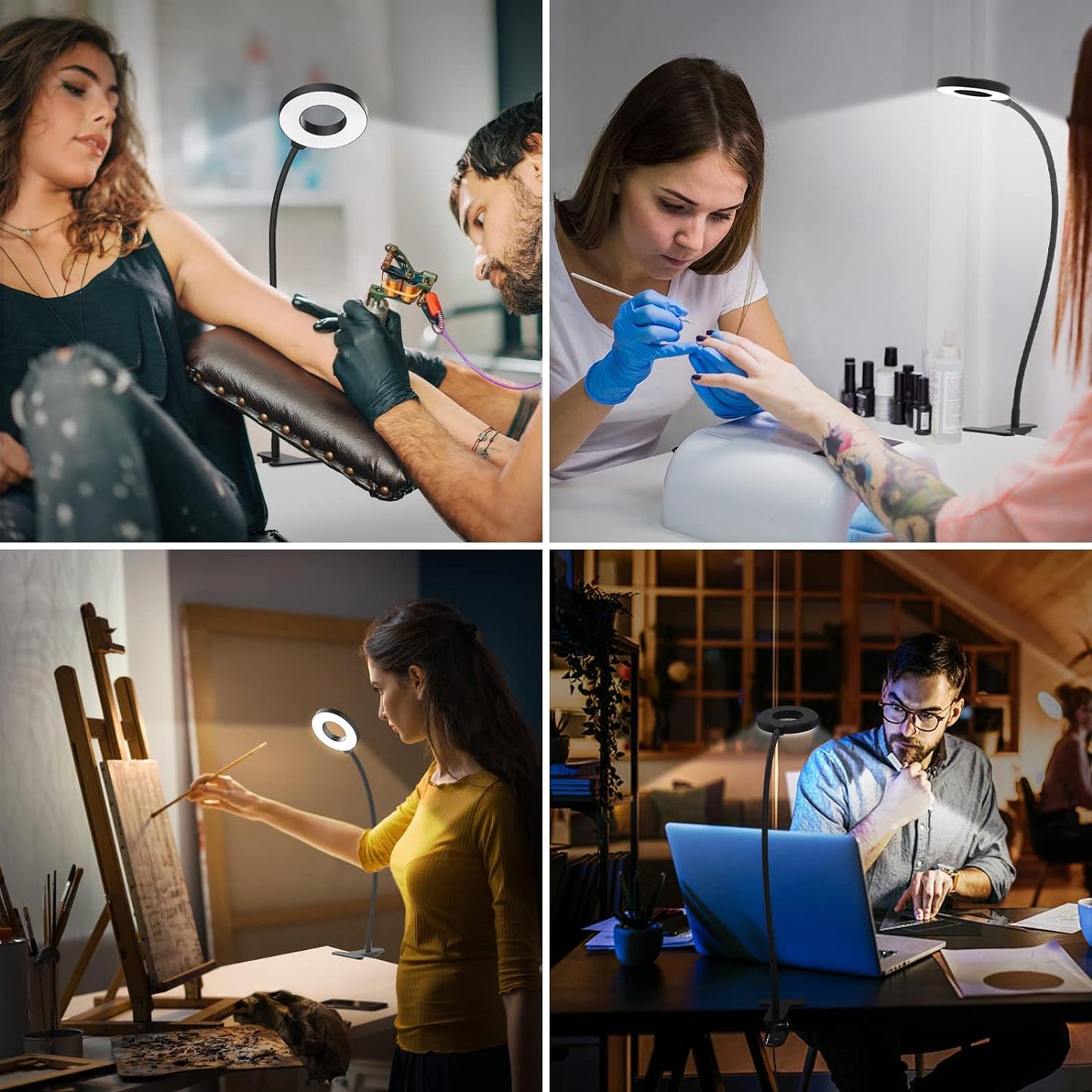 Norvo | 3 fargemodi LED-bordklemmlampe med & fleksibel gåsnek – Selvara (1+1 GRATIS)