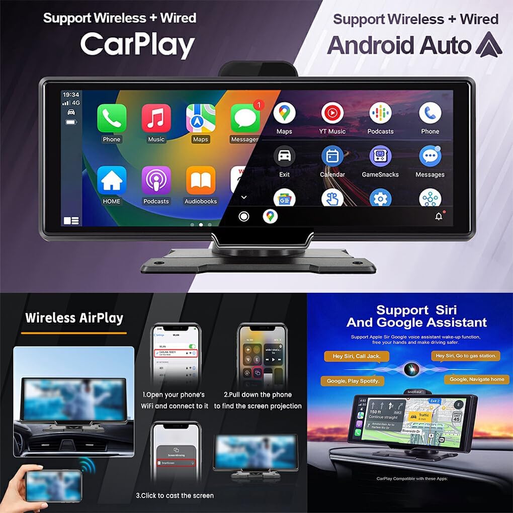 Norvo | CarVision Pro – Smart Bilskjerm med Apple CarPlay, Android Auto & Dashkamera